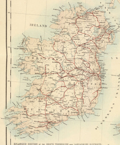 Old Map of Railways & Canals in British Isles 1872 by Fullarton - Colour Train Map of England, Ireland, Scotland, Wales