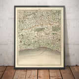 Ancienne carte du Sussex et du Surrey en 1794 par John Cary - Brighton, Dorking, Lewes, East Grinstead, Crawley