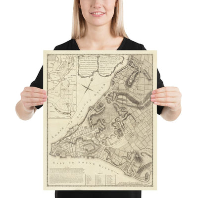 Old Map of New York in 1775 by John Rocque - Rare American Revolution War Wall Art - Greenwich, Columbia, Manhattan - British Military Plan