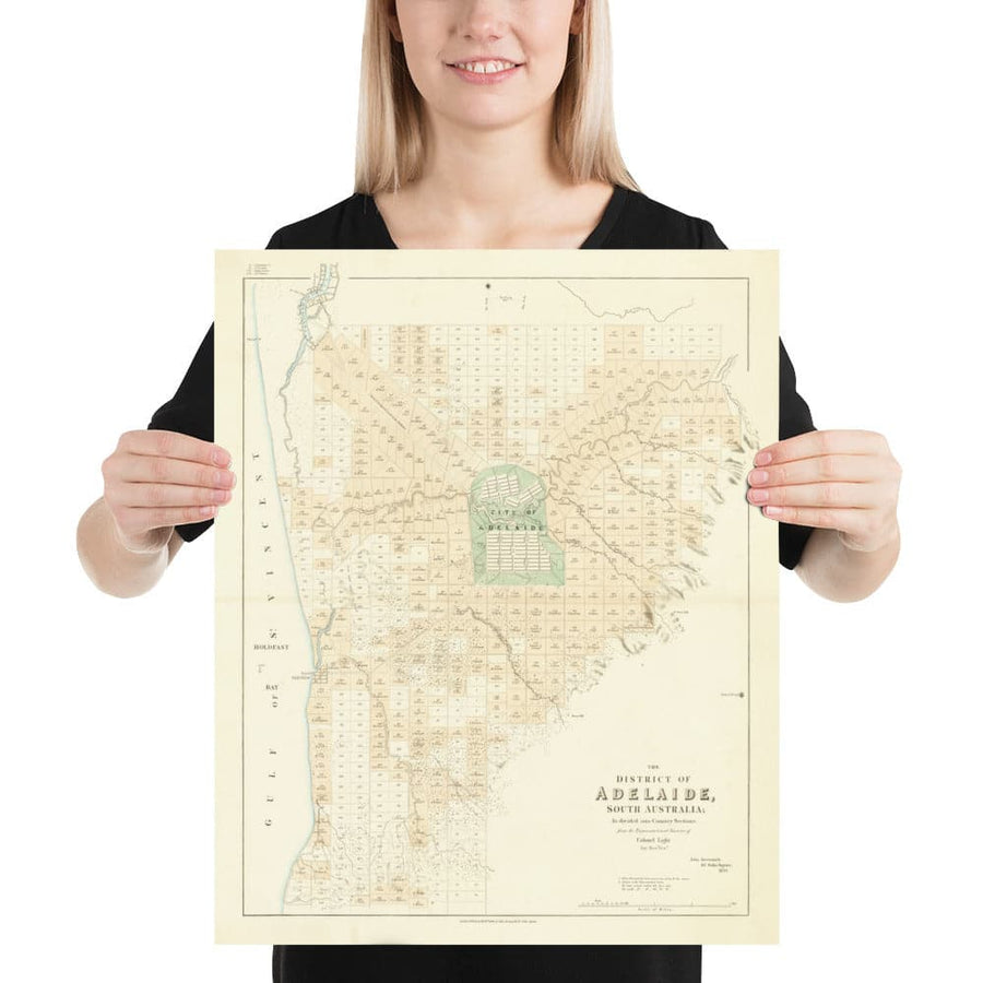 Mappa antica di Adelaide, Australia Meridionale di John Arrowsmith, 1839 - Brighton, Port, Norwood, Spiaggia di Glenelg 