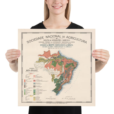 Old Map of Brazil Agrology, 1908 - Agriculture, Geology, Rocks, Soil - Rio, Porto Alegre, Amazon