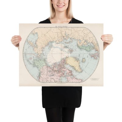 Alte Nordpol-Karte, 1904 von Edward Stanford - Vintage Atlas Explorer-Karte des arktischen Kreises