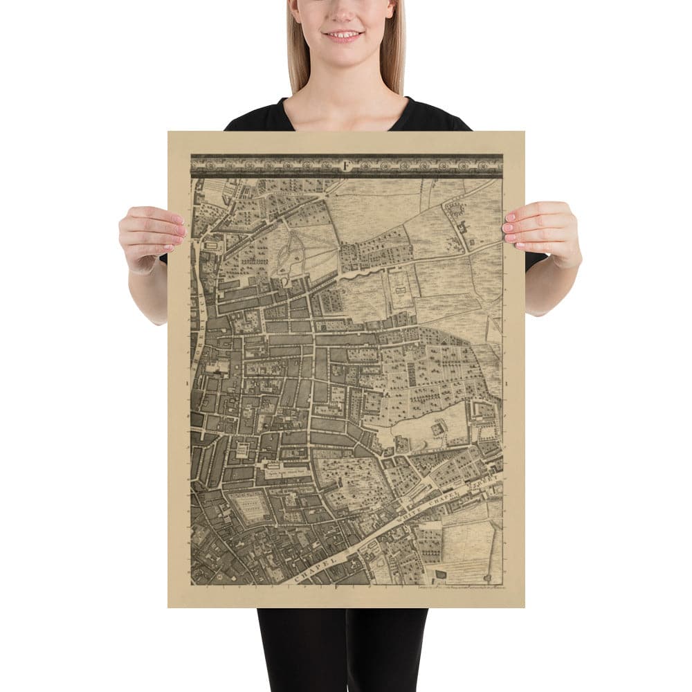 Old Map of London 1746 by John Rocque - F1 - Shoreditch, Spitalfields, Brick Lane, Whitechapel, East London, Hackney, Tower Hamlets, E1