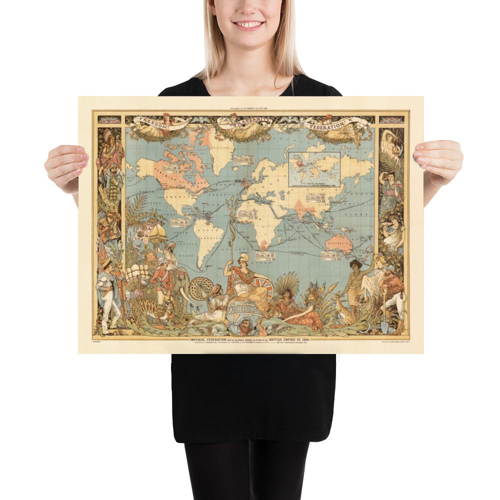 Old British Empire World Map, 1886 - Queen Victoria Jubilee Wall Chart by the "Graphic"