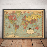 Old Mercator Map of the World in 1931 by Ernest Dudley Chase - Mythical Monsters, Pyramids, Landmarks