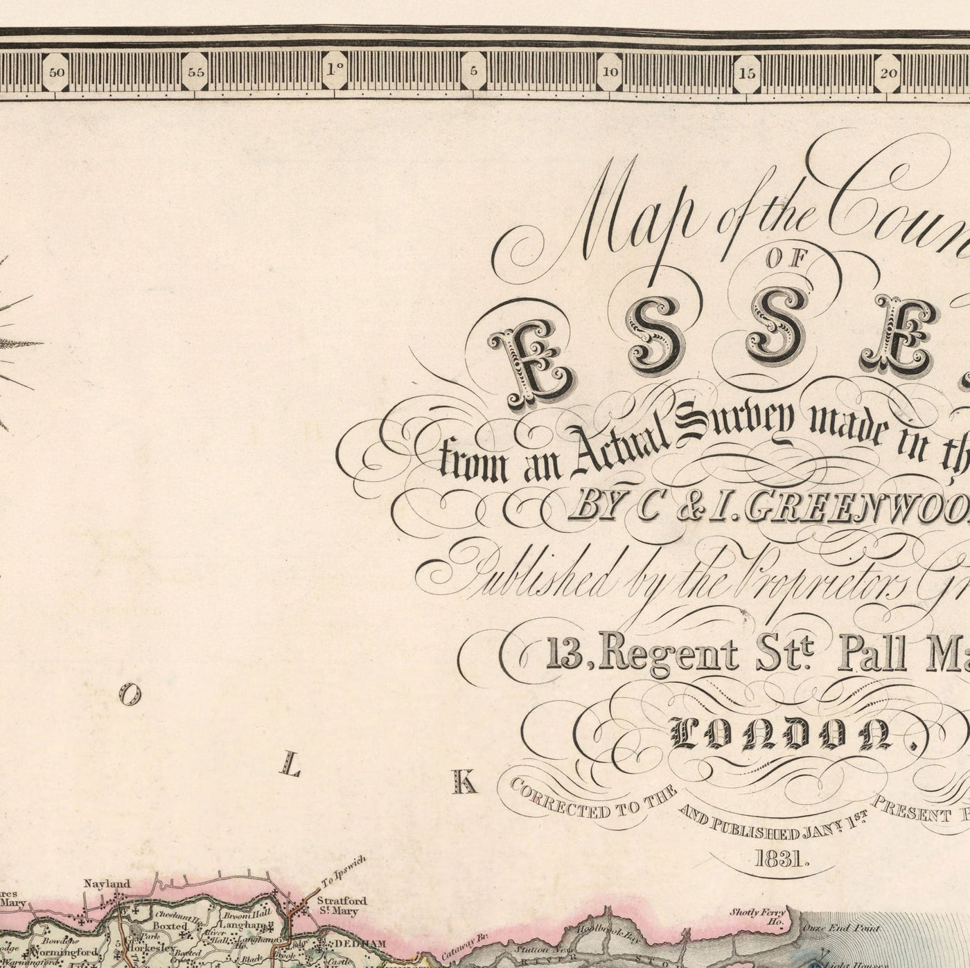 Old Map of Essex, 1831 by Greenwood & Co. - Southend, Colchester, Chelmsford, Romford, Dagenham, Brentwood, Basildon