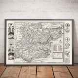 Viejo mapa de Essex 1724, por Herman Moll - Southend, Colchester, Chelmsford, Basildon, Romford
