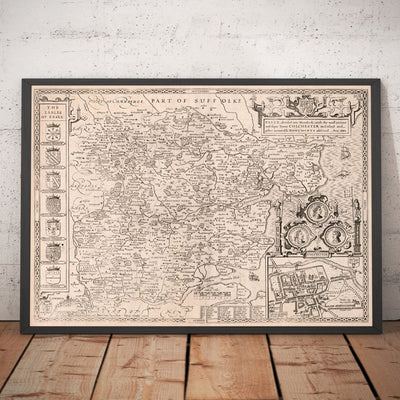 Old Map of Essex in 1611 by John Speed - Southend, Colchester, Chelmsford, Basildon