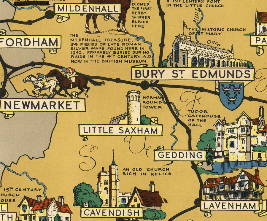 Mappa antica di Essex, Suffolk, Hertfordshire, 1948 - Grafico Pictoriale delle Ferrovie Britanniche - Colchester, Southend, St Albans 