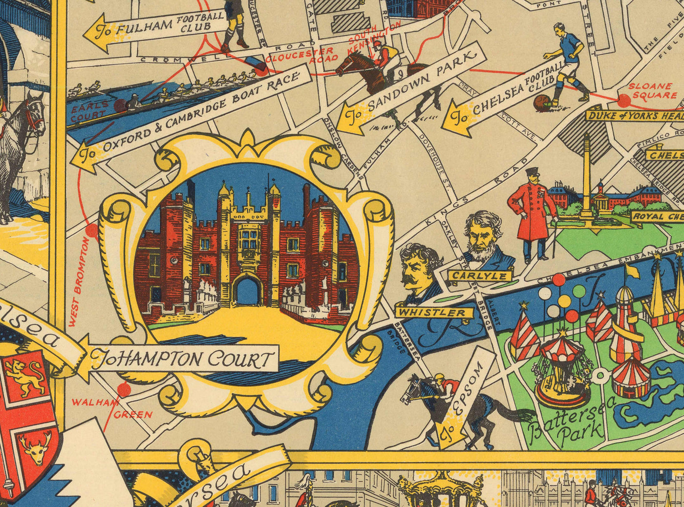 Old Map of Central London, 1951 - Festival of Britain, Royal Festival Hall, Landmarks, South Bank