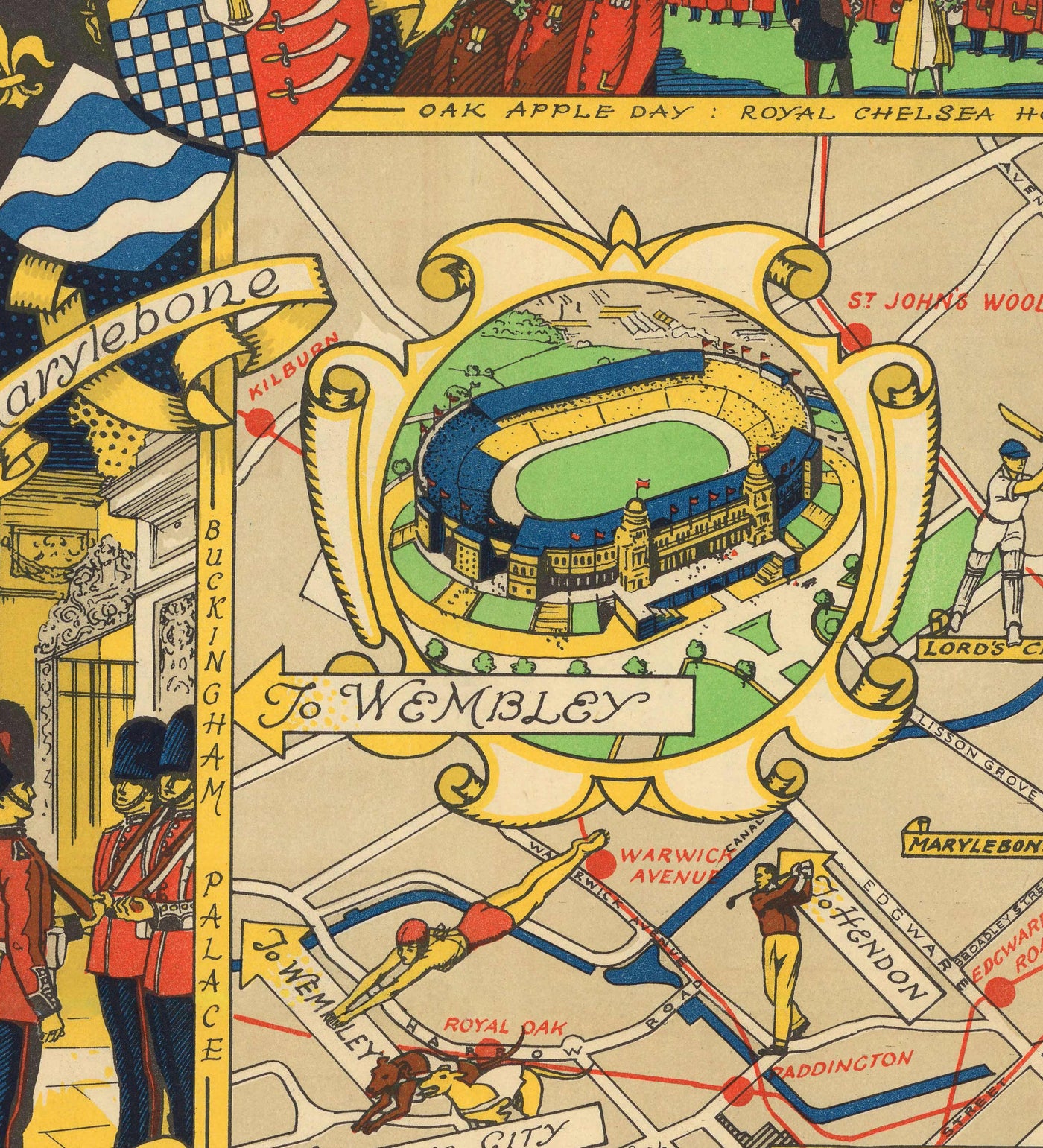 Old Map of Central London, 1951 - Festival of Britain, Royal Festival Hall, Landmarks, South Bank