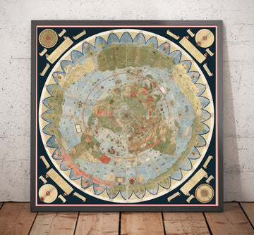Ancienne carte de la Terre plate, 1587 par Monte Urbano - Grande carte du monde murale