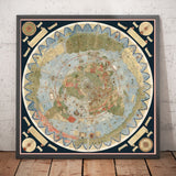 Mappa antica della Terra piatta, 1587 di Monte Urbano - Grande mappa del mondo da appendere 