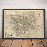 Mappa Antica di Firenze, Firenze, 1847 di Molini & Ruggieri - Uffizi, Santa Croce, Santo Spirito, Duomo, Piazze, Palazzi, Ponte Vecchio 