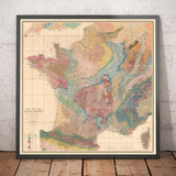 Old Geological Map of France, 1840 by André Brochant de Villiers - Western Europe, Belgium