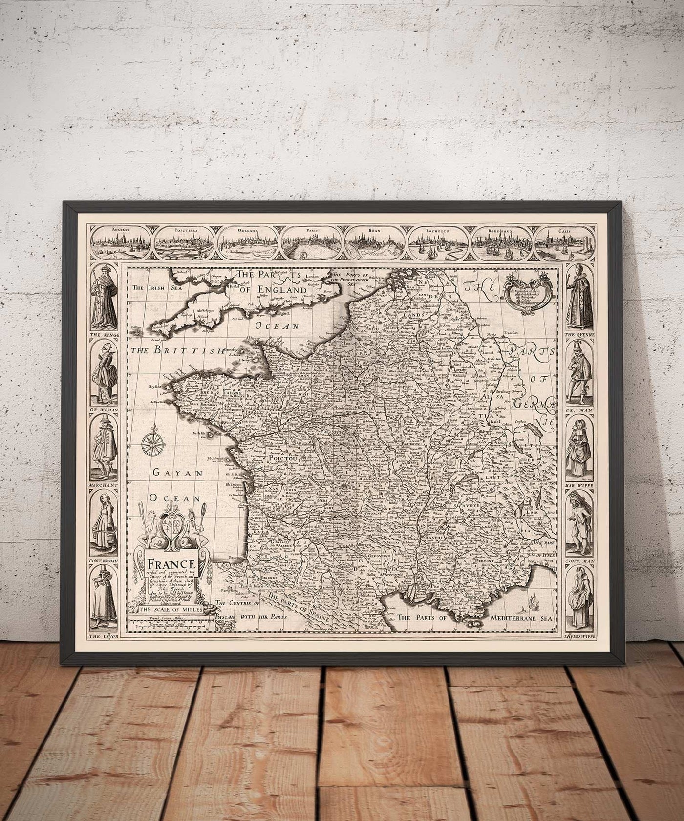 Old Map of France, 1627 by John Speed - Belgium, Normandy, Brittany, Cote d'Azur, Pyrenees