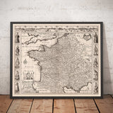 Alte Karte von Frankreich, 1627 von John Speed - Belgien, Normandie, Bretagne, Côte d'Azur, Pyrenäen 