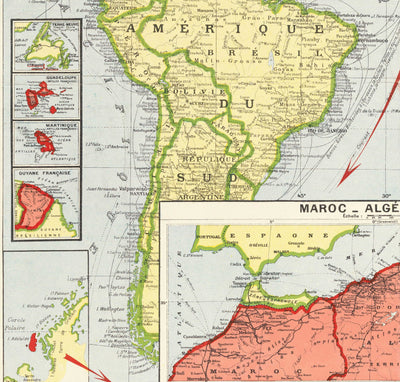 Ancienne carte de l'Empire colonial français, 1938 par Taride - France, Napoléon, Afrique du Nord, Routes maritimes