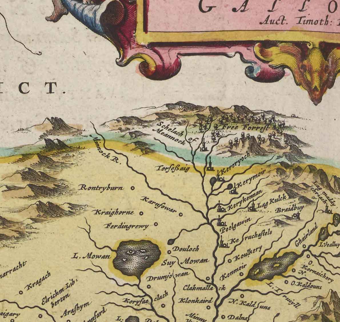 Old Map of Galloway in 1665 by Joan Blaeu - Dumfries, Glenluce, Wigtown, Whithorn, Drummore