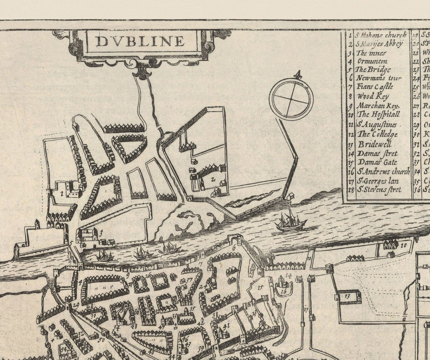 Old map of Dublin, Limerick, Cork and Galway in 1618 by Georg Braun - Ancient Eire City Charts