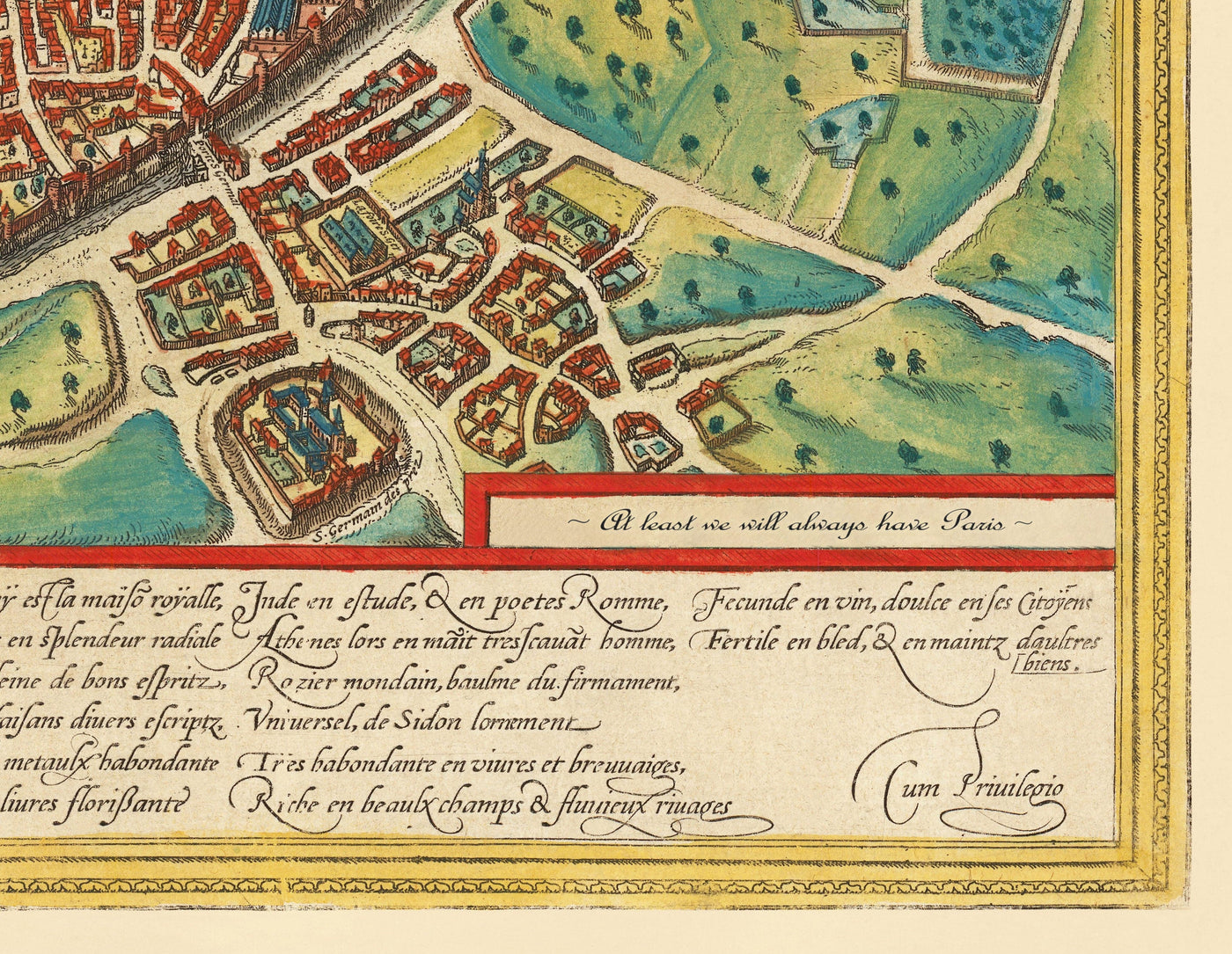 Old Map of Rome, 1572 by Braun - Vatican City, Papal Palace, Forum, Pantheon, Ancient Ruins, Colosseum