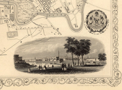 Old Map of Glasgow, 1851 by Tallis & Rapkin - River Clyde, Argyle St, Central, University