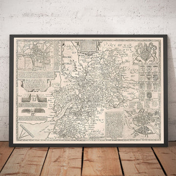 Old Map of Gloucestershire, 1611 by John Speed - Bristol, Cheltenham, Gloucester, Kingswood, Filton, South