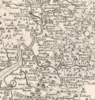 Old Map of Gloucestershire, 1611 by John Speed - Bristol, Cheltenham, Gloucester, Kingswood, Filton, South