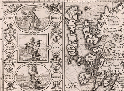 Alte Wikinger Karte von England, Wales & Schottland in 1611- Anglo-Saxon Heptarchie Karte von Großbritannien