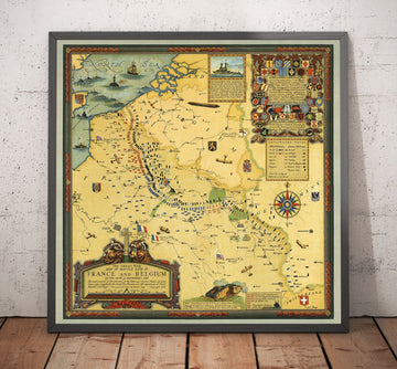 Mapa antiguo de la Gran Guerra, WW1 - Inglaterra, Francia, Alemania, Bélgica, Flandes Líneas de batalla