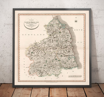 Alte Karte von Northumberland im Jahr 1801 von John Cary - Newcastle, Belford, Hexham, Haltwhistle, Durham 