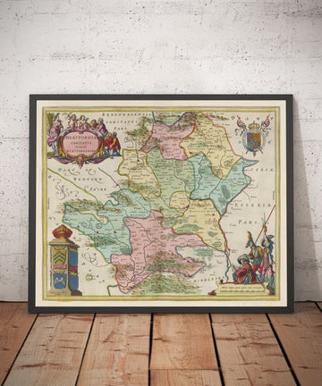 Old Map of Hertfordshire, 1665 by Blaeu - Stevenage, St Albans, Watford, Enfield, Barnet, Hatfield, Hemel Hempstead