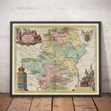 Alte Karte von Hertfordshire, 1665 von Blaeu - Stevenage, St Albans, Watford, Enfield, Barnet, Hatfield, Hemel Hempstead 