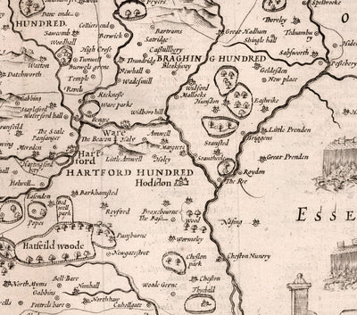 Old Map of Hertfordshire, 1611, John Speed - Stevenage, St Albans, Watford, Hemel Hempstead