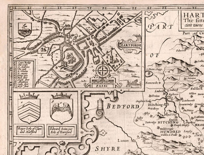 Old Map of Hertfordshire, 1611, John Speed - Stevenage, St Albans, Watford, Hemel Hempstead