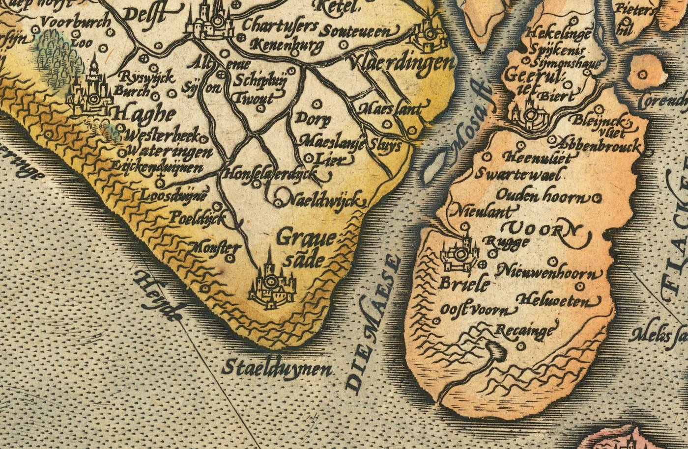 Old Map of Holland and Utrecht, 1595 by Abraham Ortelius - Amsterdam, Rotterdam, Hague, Utrecht