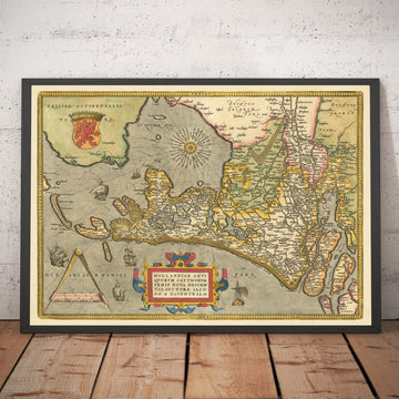 Ancienne carte de Hollande et Utrecht, 1595 par Abraham Ortelius - Amsterdam, Rotterdam, Haye, Utrecht