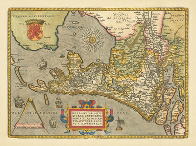 Old Map of Holland and Utrecht, 1595 by Abraham Ortelius - Amsterdam, Rotterdam, Hague, Utrecht