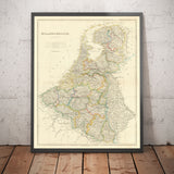 Carte ancienne de la Hollande et de la Belgique, 1858 - Pays-Bas, Flandres, Luxembourg, Bruxelles, Bruge, Amsterdam, Anvers