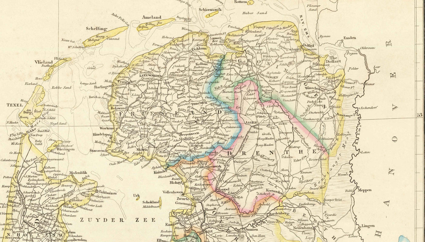 Old Map of Holland and Belgium, 1858 - Netherlands, Flanders, Luxembourg, Brussels, Bruge, Amsterdam, Antwerp