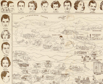 Old Pictorial Map of Hollywood Starland, 1937 by Don Boggs - Movie Stars, Film History, Beverly Hills, Santa Monica, Malibu