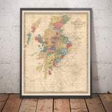 Mapa de clanes de Escocia de WH Lizars, 1822: raro mapa en color de las Tierras Altas de Escocia 