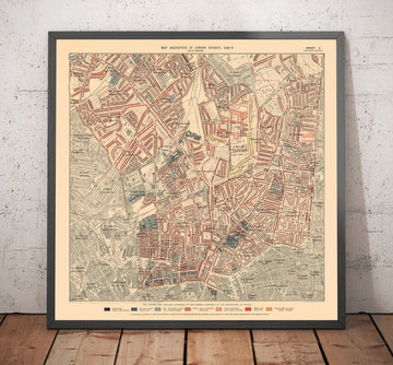 Carte de la pauvreté de Londres 1898-9, district nord, par Charles Booth - Camden, Islington, Stoke Newington, Kings Cross - N1, N1C, N5, N7, N16, N4