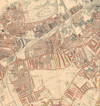 Huge Old Poverty Map of London by Charles Booth, 1888-9