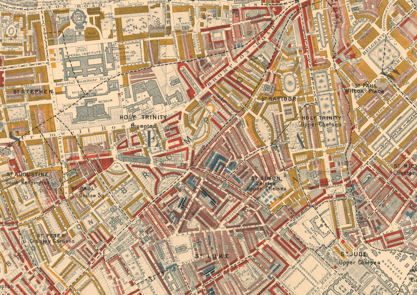 Huge Old Poverty Map of London by Charles Booth, 1888-9