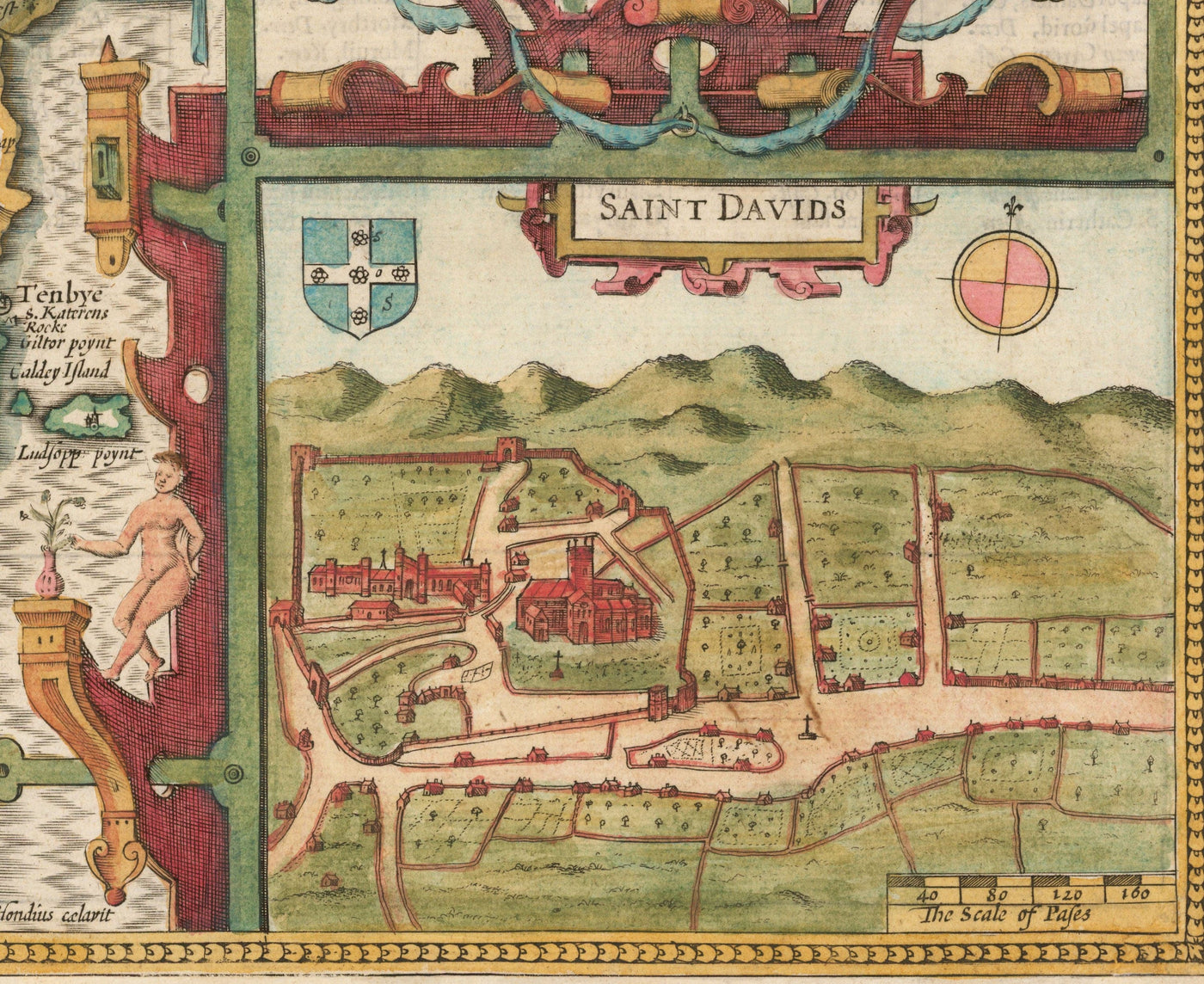Old Map of Pembrokeshire Wales 1611 John Speed - Haverfordwest, St Davids, Fishguard