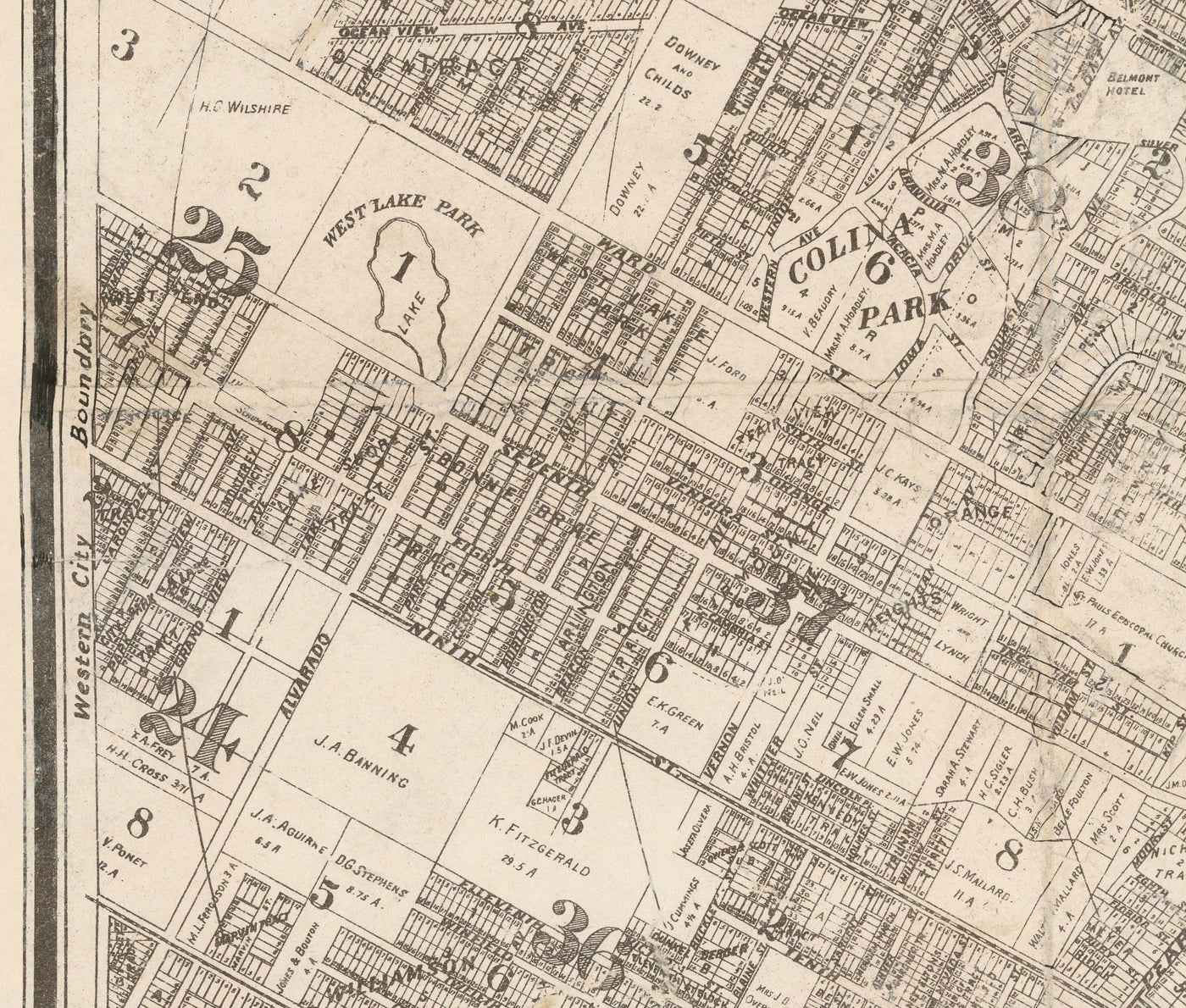 Old Map of Los Angeles, 1887 - Rare City Chart - Downtown, Chinatown, Financial District, Skid Row, Fashion District