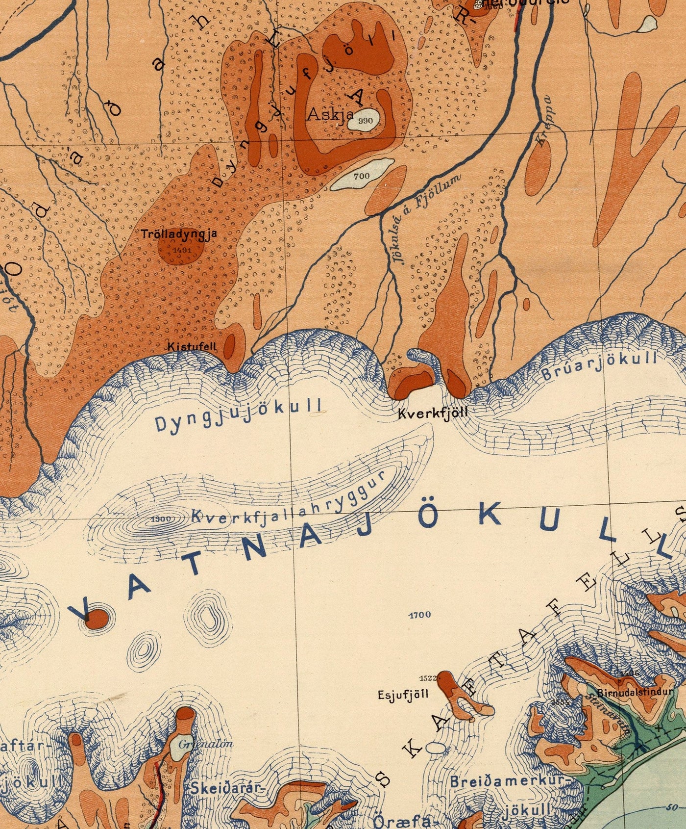 Old Map of Iceland by Samuel Eggertsson, 1928 - Reykjavik, Keflavik, Geysir, Gulfoss, Volcanoes, Glaciers