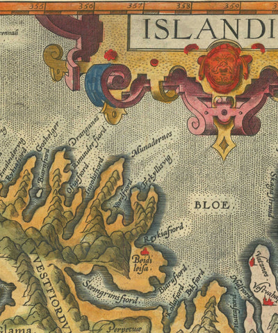 Rare Old Map of Iceland by Ortelius, 1603 - Reykjavik, Keflavik, Volcanoes, Mountains, Fjords, Glaciers, Sea Monsters