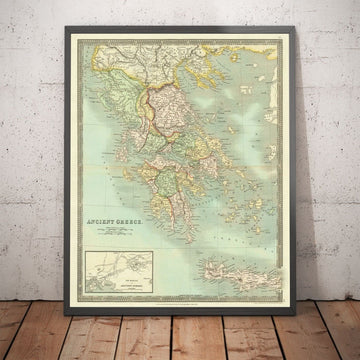 Mappa antica della Grecia, 1834, di Teesdale - Creta, Macedonia, Corfù, Albania, Atene, Tessaglia, Attica 